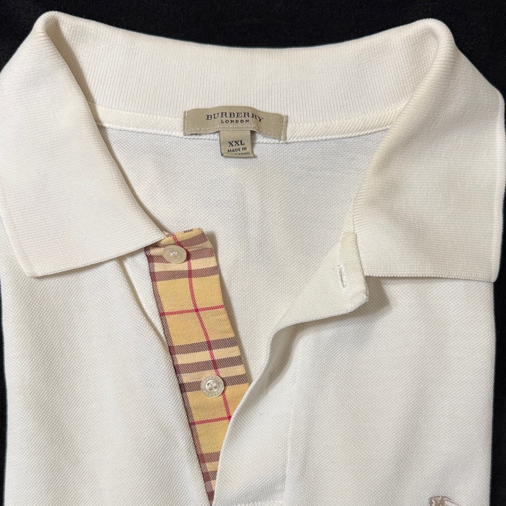 Burberry Cream Polo with Plaid Detail